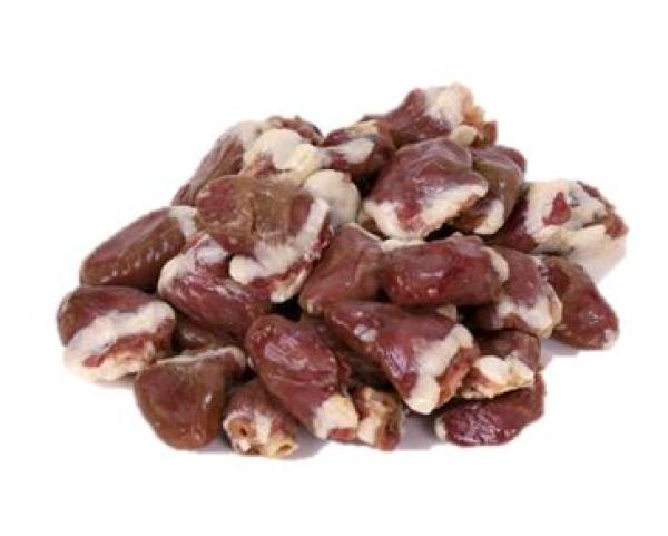 Gewolfte Hähnchenherzen in unterschiedlichen Größen, ideal für die Ernährung von Hunden.